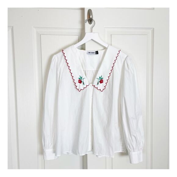 RIXO Lila Embroidered Floral Collar L/S Button Down Shirt - Picture 2 of 11